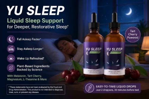 Yu Sleep liquid dietary supplement in a dropper bottle